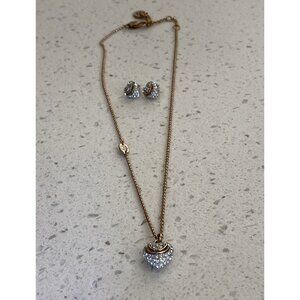 Vintage Juicy Couture Pave Heart Rhinestone Necklace Set Earrings Rose Gold